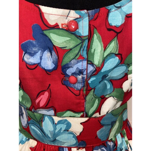 CGJ Vintage 80s Blue Floral Midi Button Dress Size 7 - Picture 8 of 16